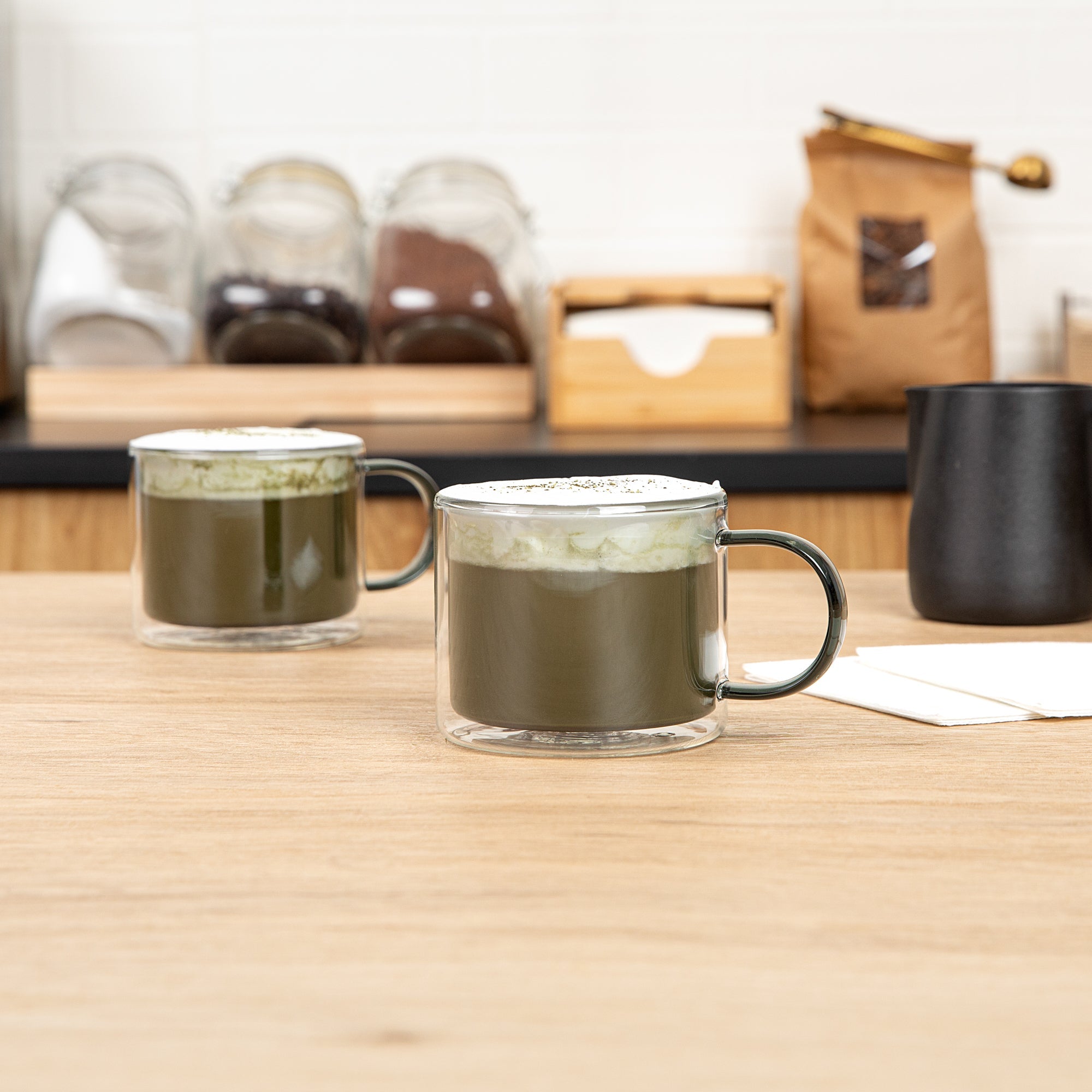 Forma Professional 11 oz Gray Glass Coffee Mug - Double Wall, Borosilicate, with Handle - 3 1/2" x 3 1/2" x 3" - 2 count box