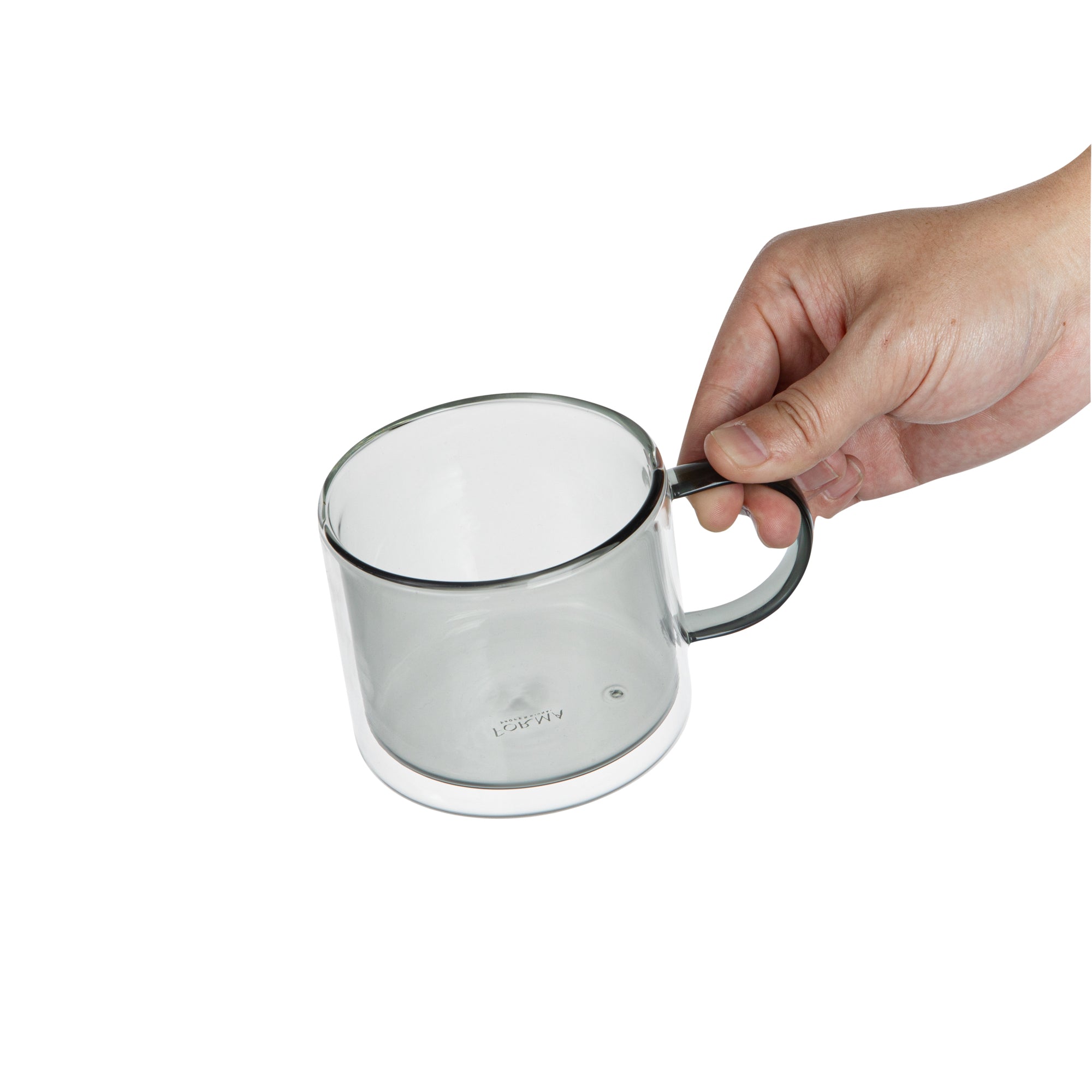 Forma Professional 11 oz Gray Glass Coffee Mug - Double Wall, Borosilicate, with Handle - 3 1/2" x 3 1/2" x 3" - 2 count box