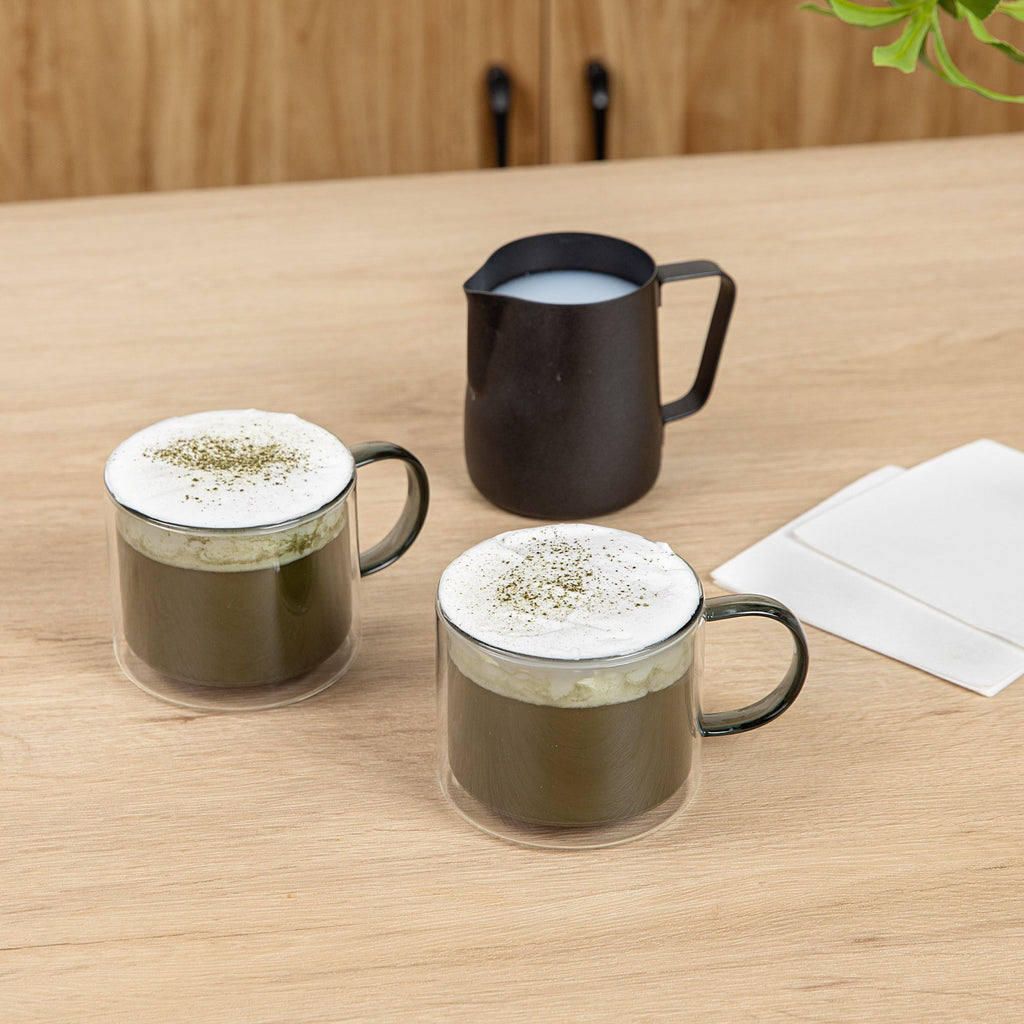 Forma Professional 11 oz Gray Glass Coffee Mug - Double Wall, Borosilicate, with Handle - 3 1/2" x 3 1/2" x 3" - 12 count box