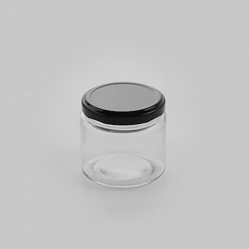 Vetri 6 oz Clear Glass Jar - with Black Metal Lid - 2 3/4" x 2 3/4" x 2 1/2" - 100 count box