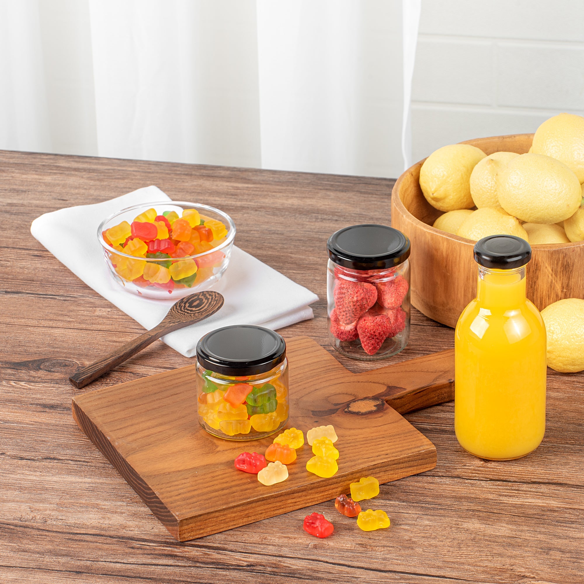 Vetri 6 oz Clear Glass Jar - with Black Metal Lid - 2 3/4" x 2 3/4" x 2 1/2" - 100 count box