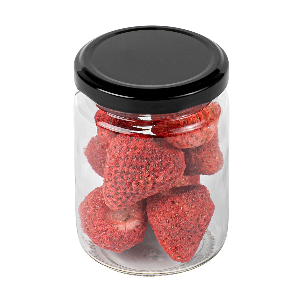 Vetri 8 oz Clear Glass Jar - with Black Metal Lid - 2 3/4" x 2 3/4" x 3 3/4" - 10 count box