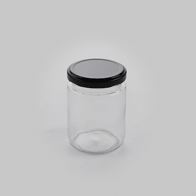 Vetri 8 oz Clear Glass Jar - with Black Metal Lid - 2 3/4" x 2 3/4" x 3 3/4" - 100 count box
