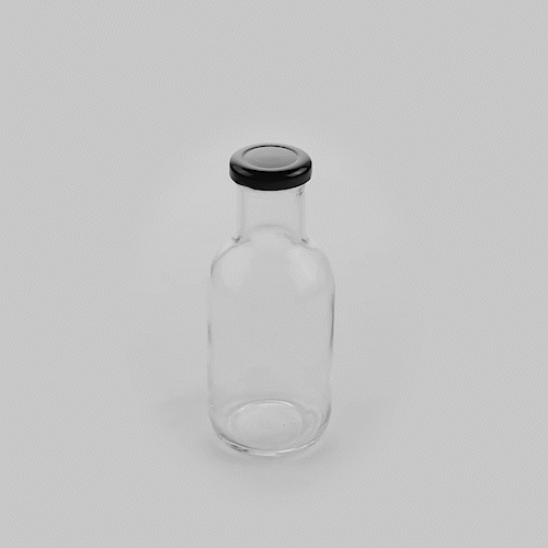 Vetri 12 oz Clear Glass Stout Bottle - with Black Metal Lid - 2 1/2" x 2 1/2" x 6 1/2" - 100 count box