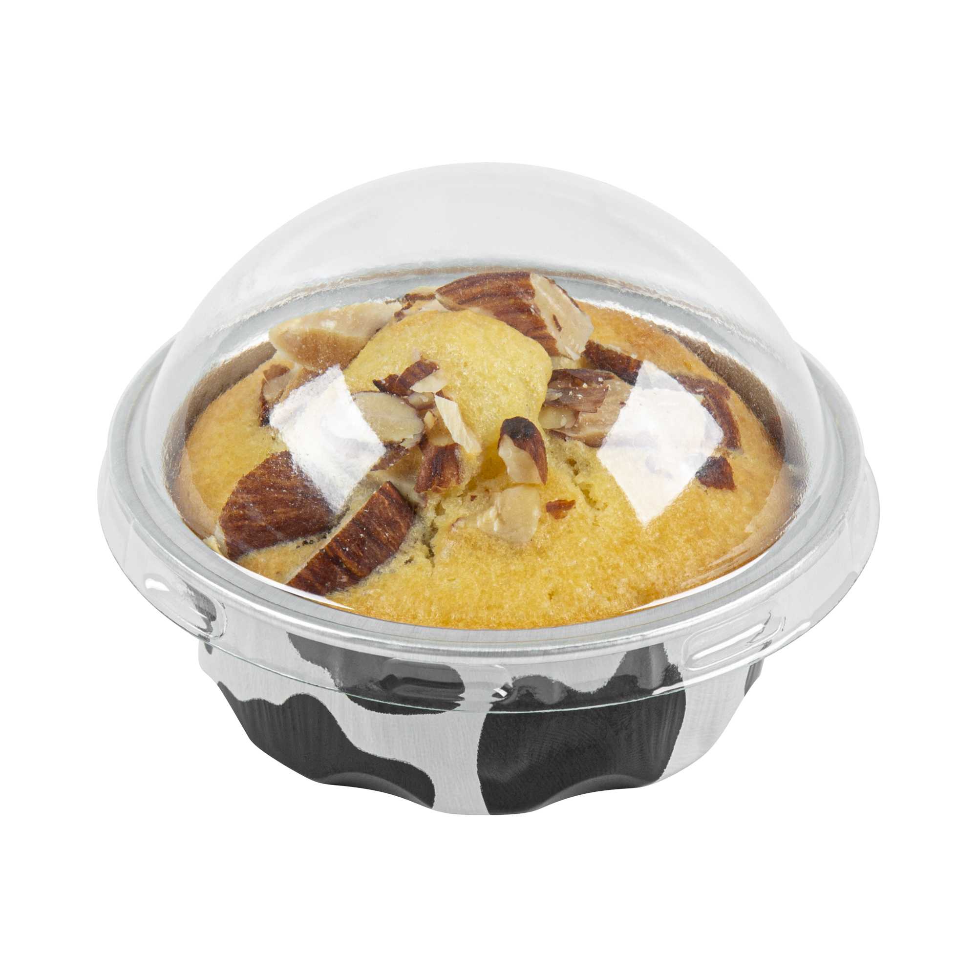 Pastry Tek 2 oz Round Cow Lines Aluminum Baking Cup - with Plastic Dome Lid - 2 3/4" x 2 3/4" x 1" - 100 count box