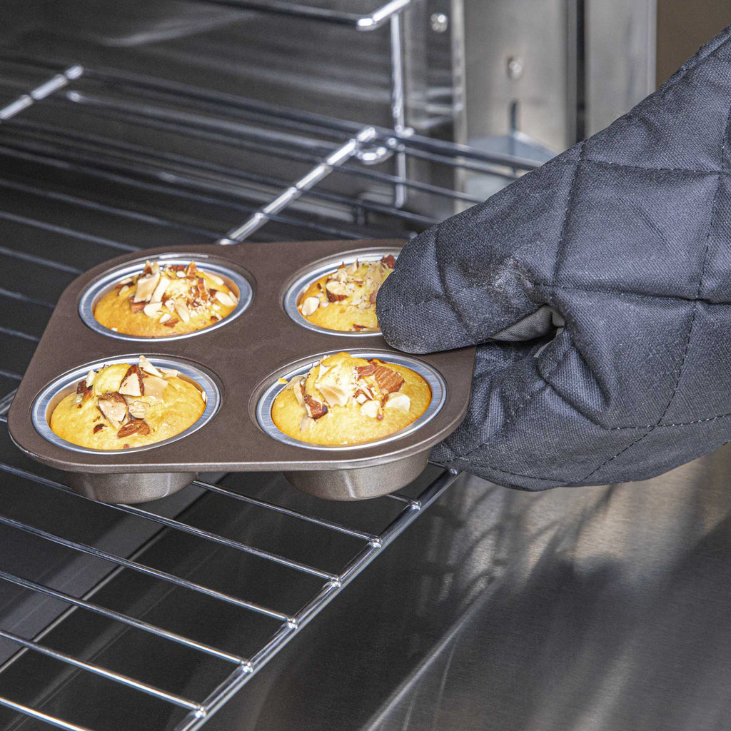 Pastry Tek 2 oz Round Cow Lines Aluminum Baking Cup - with Plastic Dome Lid - 2 3/4" x 2 3/4" x 1" - 100 count box