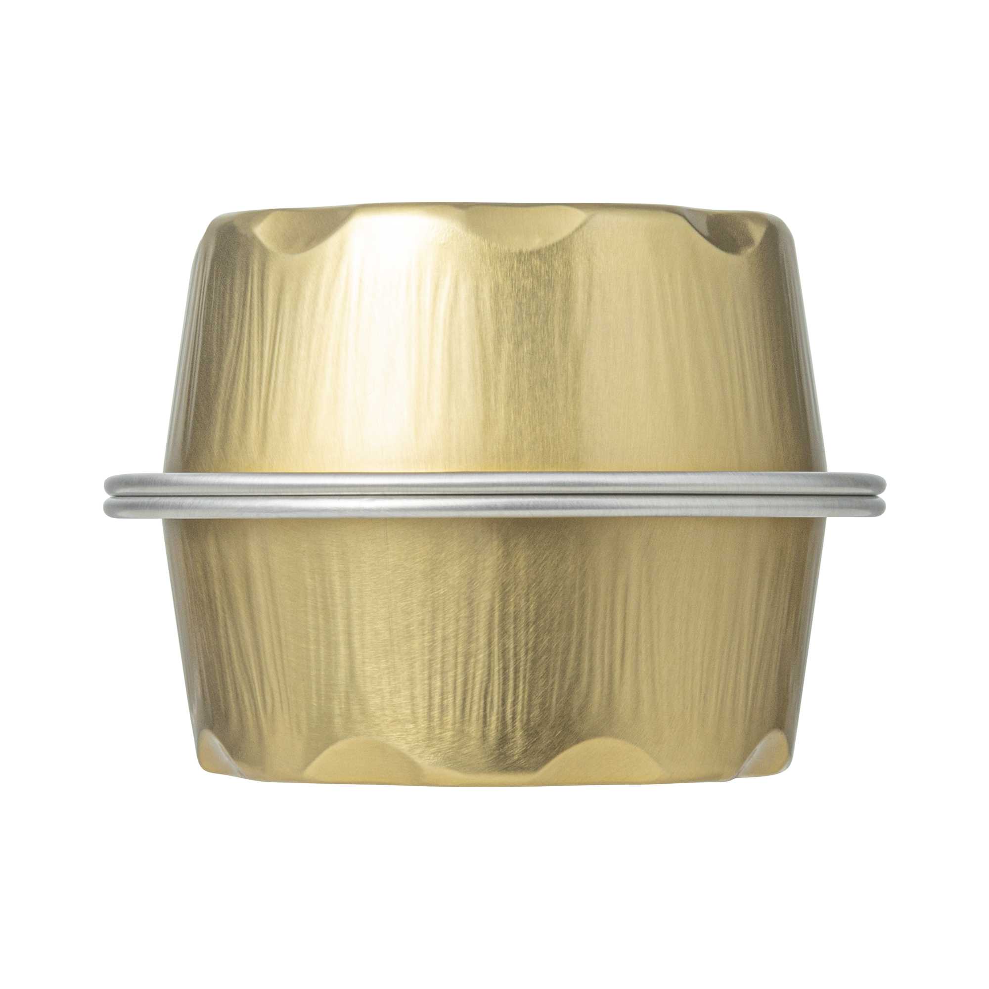 Pastry Tek 2 oz Round Gold Aluminum Baking Cup - with Plastic Dome Lid - 2 3/4" x 2 3/4" x 1" - 100 count box