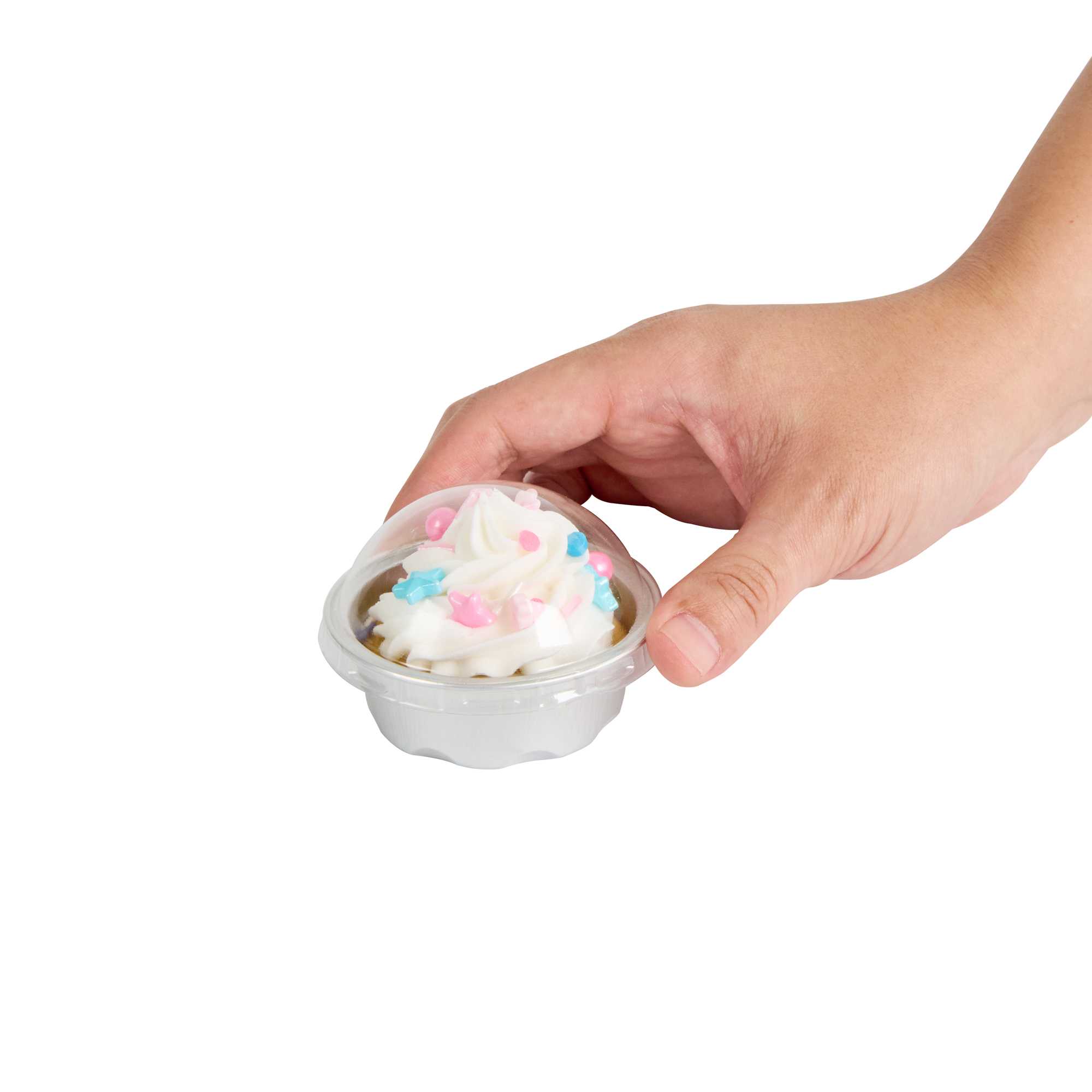 Pastry Tek 2 oz Round Silver Aluminum Baking Cup - with Plastic Dome Lid - 2 3/4" x 2 3/4" x 1" - 100 count box