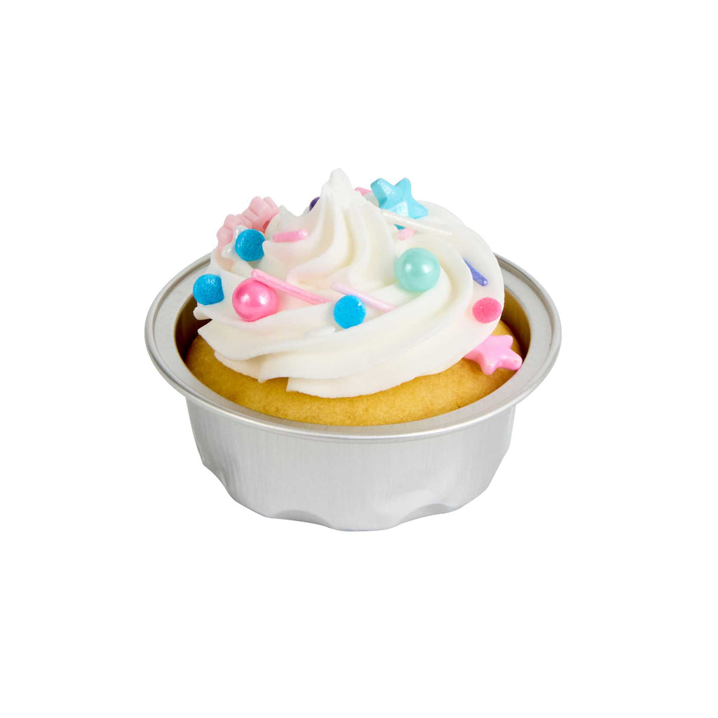 Pastry Tek 2 oz Round Silver Aluminum Baking Cup - with Plastic Dome Lid - 2 3/4" x 2 3/4" x 1" - 100 count box
