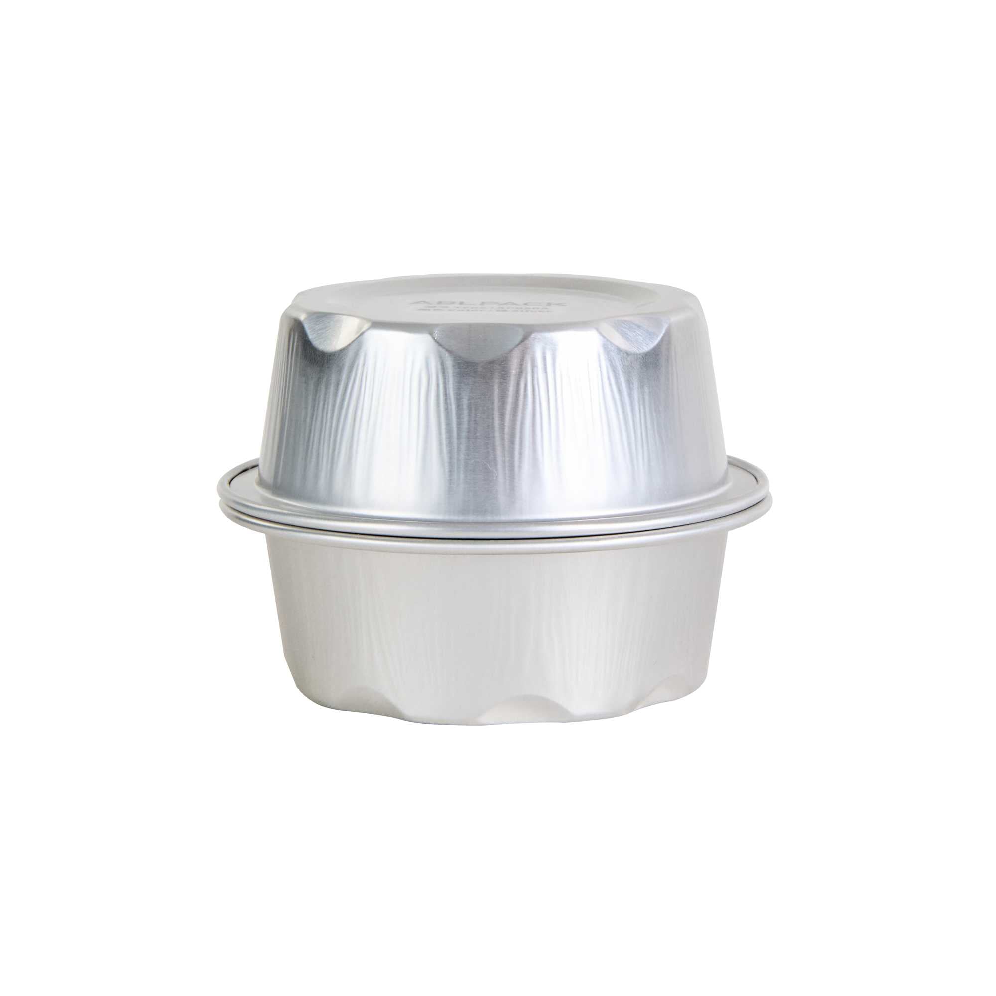 Pastry Tek 2 oz Round Silver Aluminum Baking Cup - with Plastic Dome Lid - 2 3/4" x 2 3/4" x 1" - 100 count box