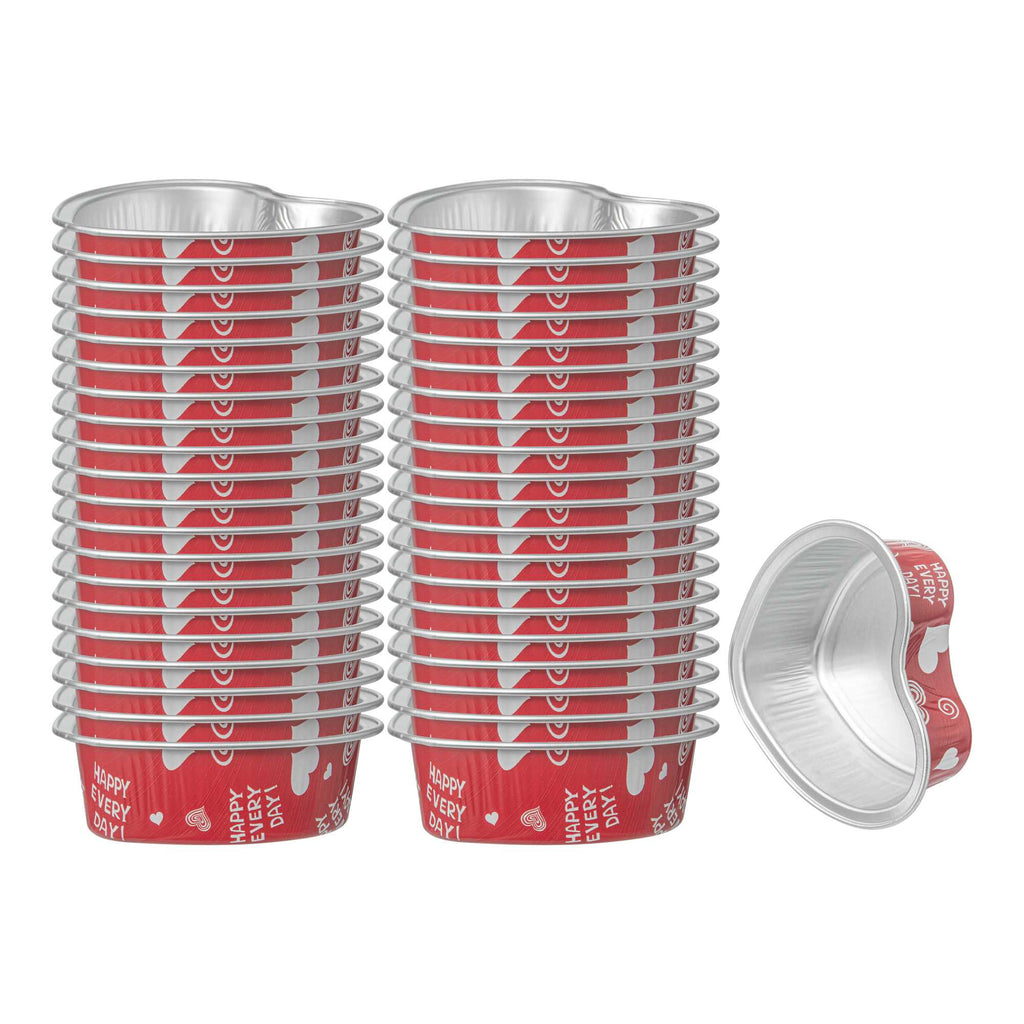 Pastry Tek 3 oz Heart Happy Hour Aluminum Baking Cup - with Plastic Dome Lid - 3 1/2" x 3 1/2" x 1 1/4" - 100 count box