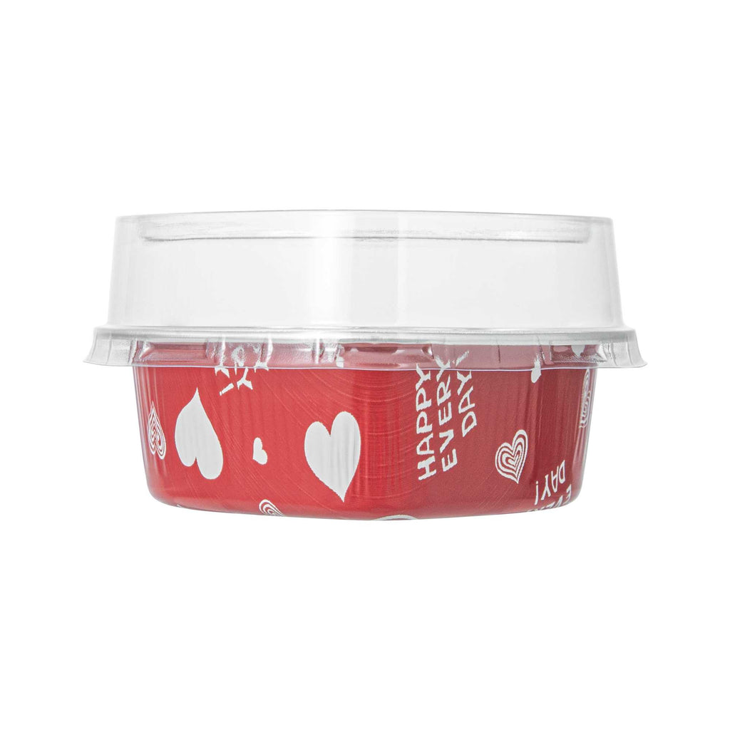 Pastry Tek 3 oz Heart Happy Hour Aluminum Baking Cup - with Plastic Dome Lid - 3 1/2" x 3 1/2" x 1 1/4" - 100 count box