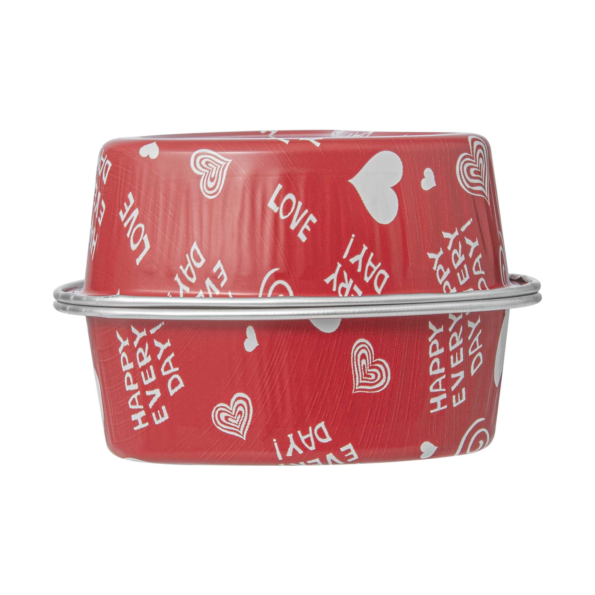 Pastry Tek 3 oz Heart Happy Hour Aluminum Baking Cup - with Plastic Dome Lid - 3 1/2" x 3 1/2" x 1 1/4" - 100 count box