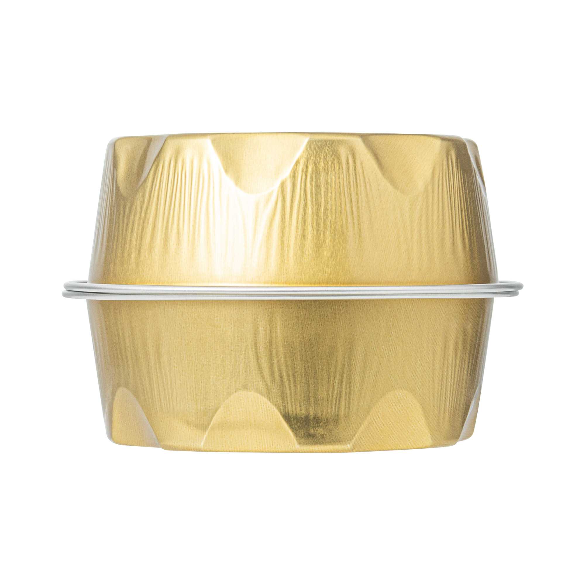 Pastry Tek 3 oz Round Gold Aluminum Baking Cup - with Plastic Dome Lid - 3 1/4" x 3 1/4" x 1" - 100 count box