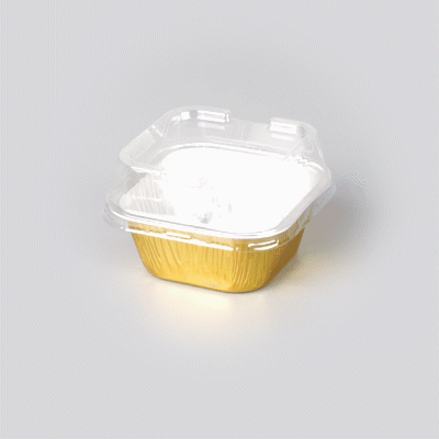 Pastry Tek 3 oz Square Gold Aluminum Baking Cup - with Plastic Dome Lid - 3" x 3" x 1 1/4" - 100 count box