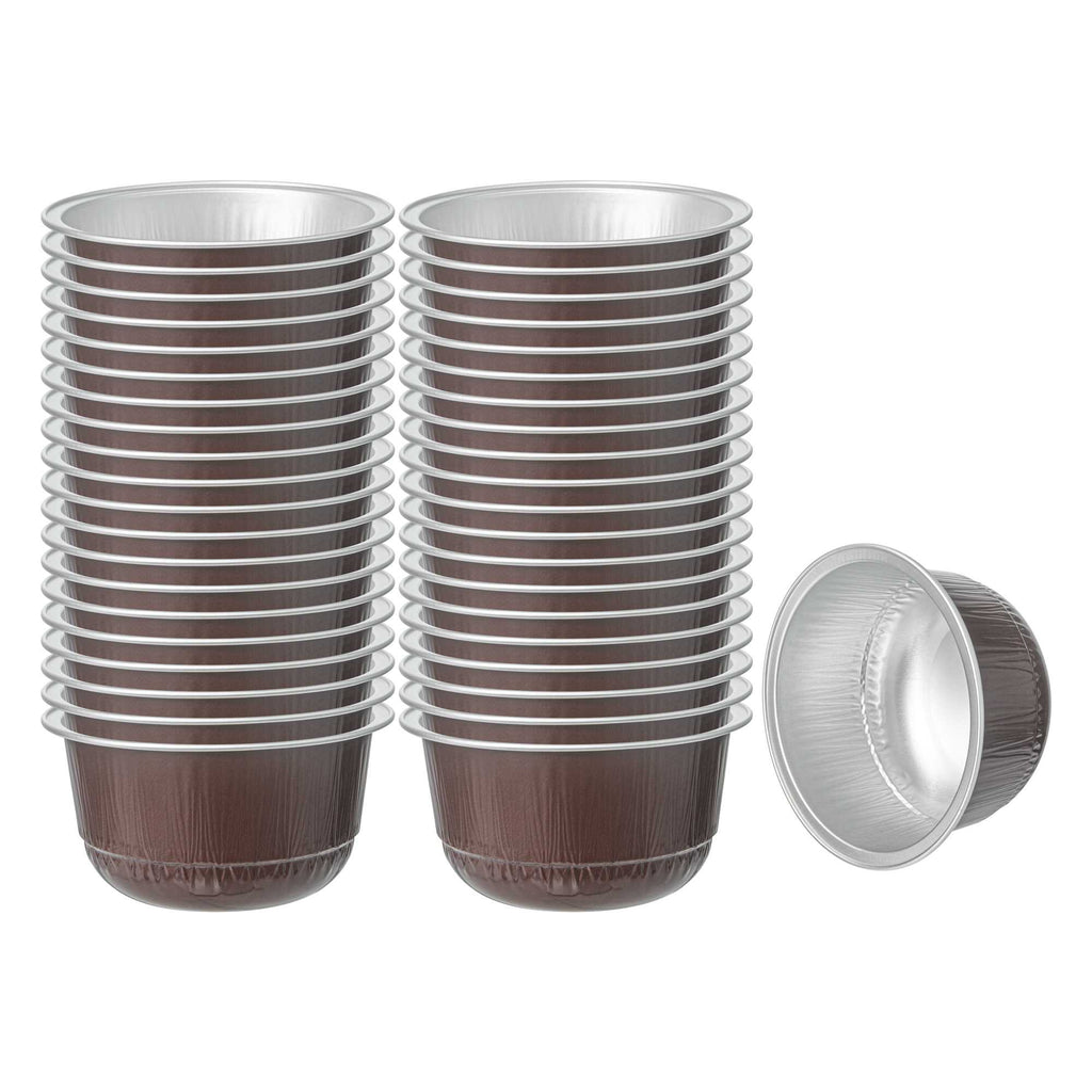 Pastry Tek 5 oz Round Coffee Aluminum Baking Cup - with Plastic Dome Lid - 3 1/4" x 3 1/4" x 1 3/4" - 100 count box