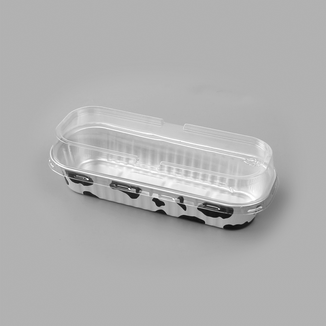 7 oz Rectangle Cow Lines Aluminum Baking Loaf Pan - with Plastic Dome Lid - 6 1/2" x 2 1/2" x 1 1/4" - 100 count box