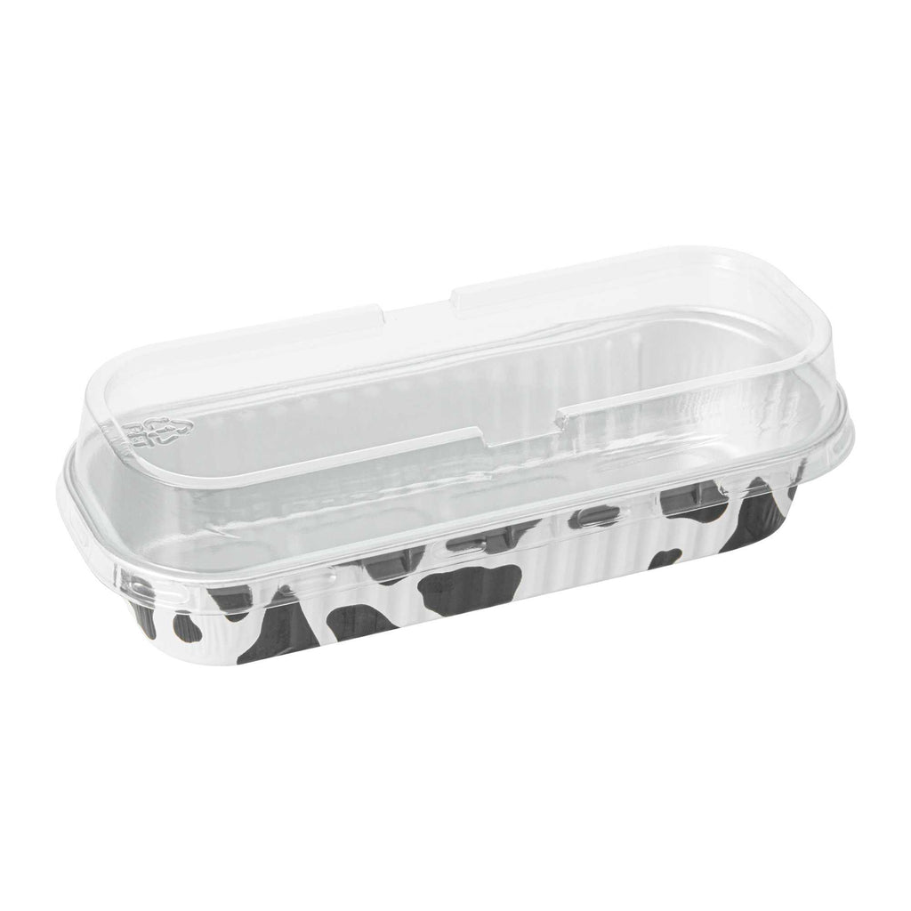 7 oz Rectangle Cow Lines Aluminum Baking Loaf Pan - with Plastic Dome Lid - 6 1/2" x 2 1/2" x 1 1/4" - 100 count box
