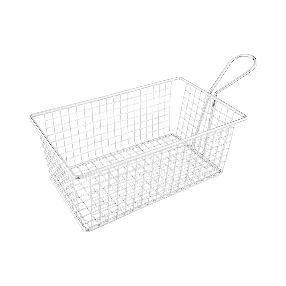 Met Lux Rectangle Silver Stainless Steel Low Boy Fry and Appetizer Basket - 8" x 4 3/4" x 3" - 1 count box
