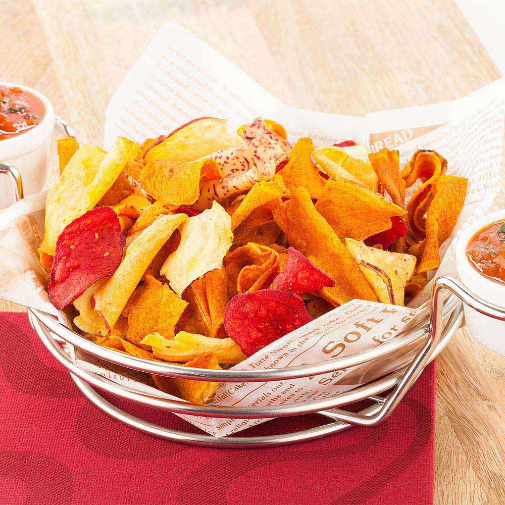Met Lux Round Silver Stainless Steel Duetto Appetizer and Chip Basket - Double Dipping Sauce Holder - 10 1/4" x 7" x 3" - 1 count box