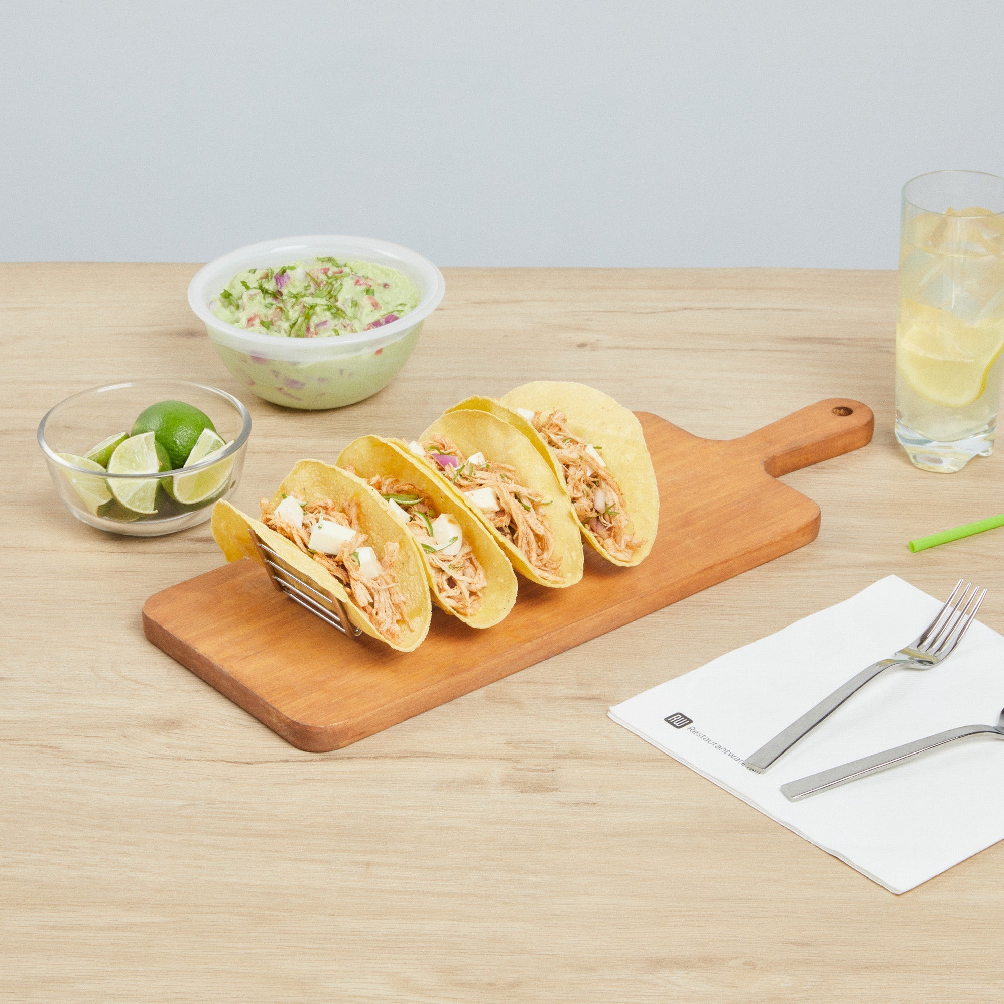 Met Lux Rectangle Silver Stainless Steel Quattro Taco Rack Stand - 4 Tacos - 7" x 2 1/2" x 1 1/2" - 1 count box