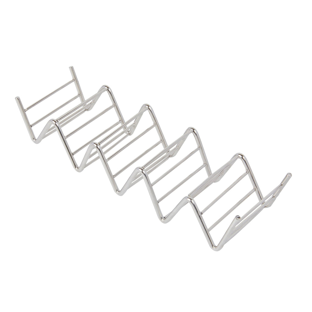 Met Lux Rectangle Silver Stainless Steel Cinque Taco Rack Stand - 5 Tacos - 8 1/4" x 2 1/2" x 1 1/2" - 1 count box