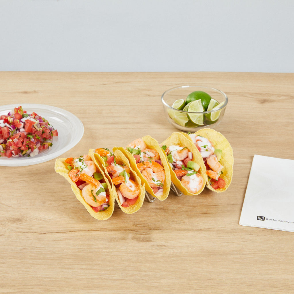 Met Lux Rectangle Silver Stainless Steel Cinque Taco Rack Stand - 5 Tacos - 8 1/4" x 2 1/2" x 1 1/2" - 1 count box