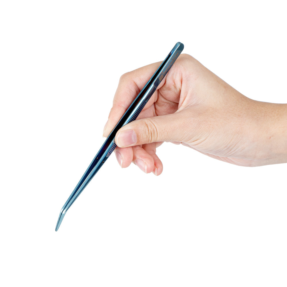 Perfect Point Titanium Blue Stainless Steel Slant Nose Tweezers - 6 1/4" x 3/4" x 1/2" - 1 count box