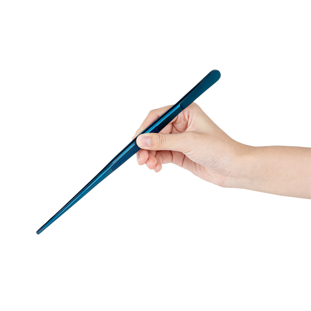 Perfect Point Titanium Blue Stainless Steel Short Straight Tweezers - 9 1/2" x 3/4" - 1 count box