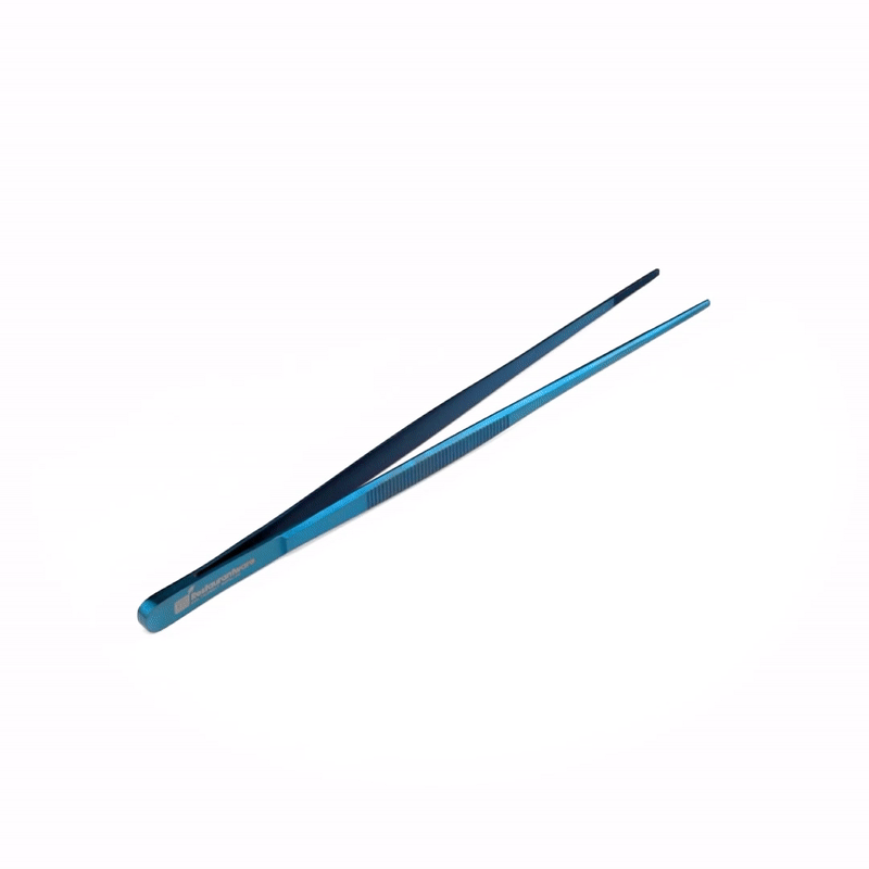 Perfect Point Titanium Blue Stainless Steel Short Straight Tweezers - 9 1/2" x 3/4" - 1 count box