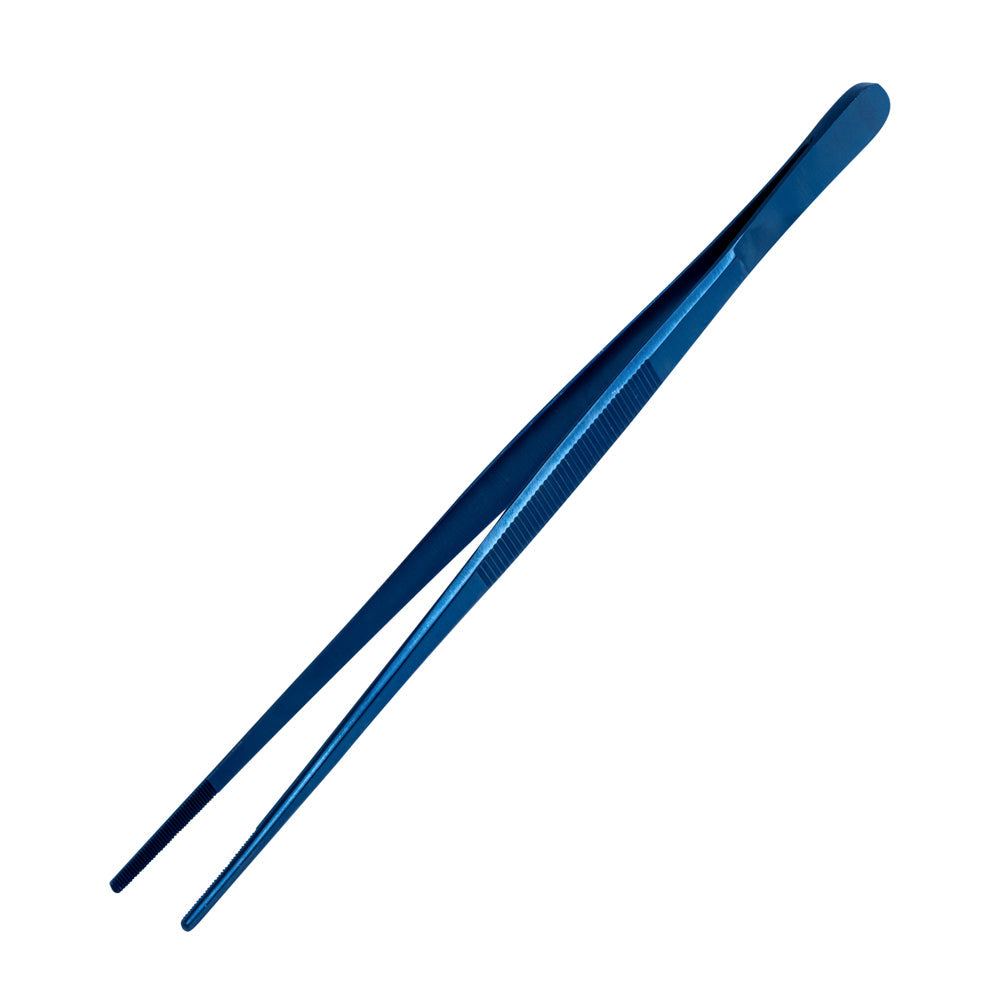 Perfect Point Titanium Blue Stainless Steel Short Straight Tweezers - 9 1/2" x 3/4" - 1 count box