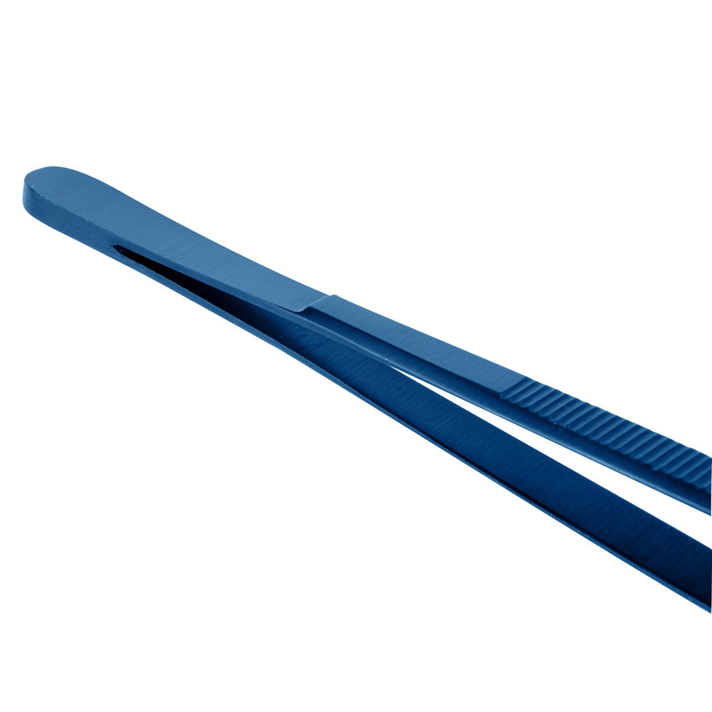 Perfect Point Titanium Blue Stainless Steel Short Straight Tweezers - 9 1/2" x 3/4" - 1 count box