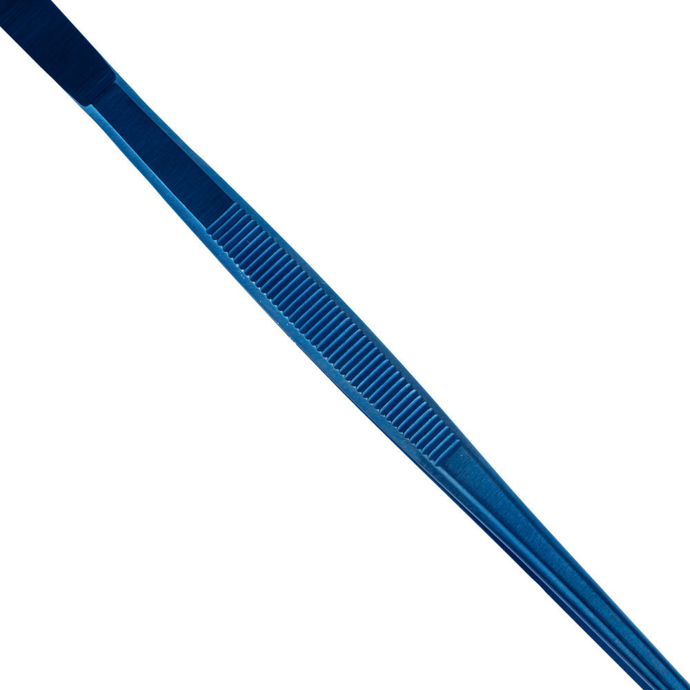 Perfect Point Titanium Blue Stainless Steel Short Straight Tweezers - 9 1/2" x 3/4" - 1 count box
