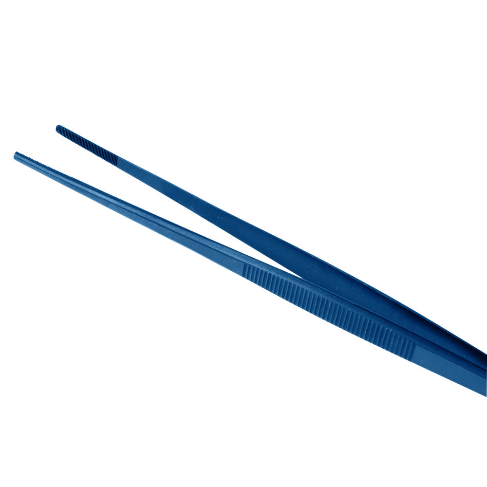Perfect Point Titanium Blue Stainless Steel Short Straight Tweezers - 9 1/2" x 3/4" - 1 count box