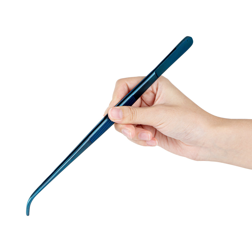 Perfect Point Titanium Blue Stainless Steel Short Slant Nose Tweezers - 9 1/2" x 3/4" x 1/2" - 1 count box