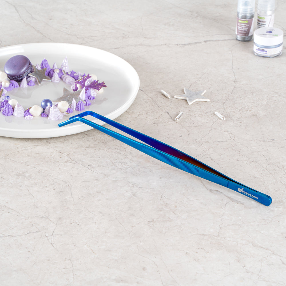 Perfect Point Titanium Blue Stainless Steel Long Slant Nose Tweezers - 11 3/4" x 3/4" x 1/2" - 1 count box
