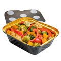 Foil Lux 12 oz Rectangle Black and Gold Aluminum Take Out Container - Polka Dot Paper Lid - 5 3/4" x 4 3/4" x 1 3/4" - 50 count box