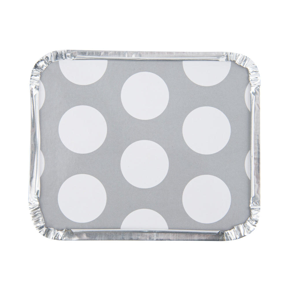 Foil Lux 12 oz Rectangle Silver Aluminum Take Out Container - with Polka Dot Paper Lid - 5 3/4" x 4 3/4" x 1 3/4" - 200 count box