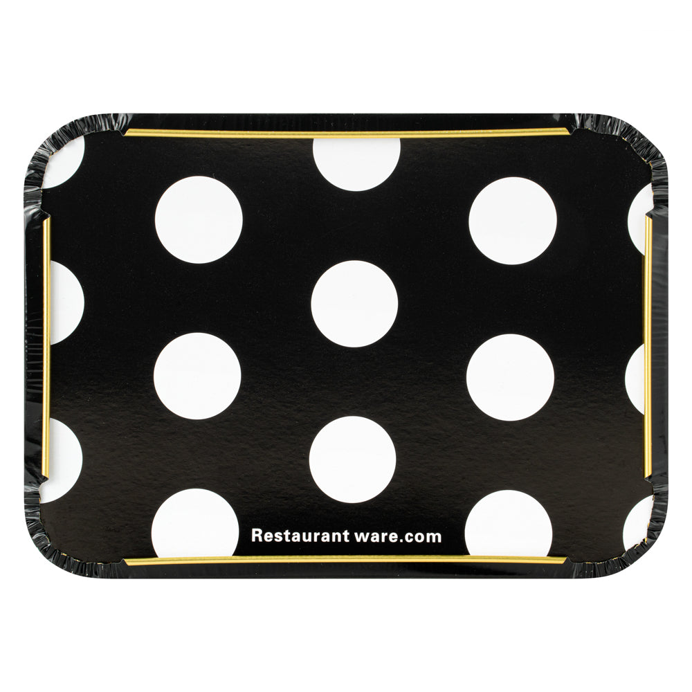 Foil Lux 16 oz Rectangle Black and Gold Aluminum Take Out Container - Polka Dot Paper Lid - 7 1/4" x 5 1/4" x 2" - 50 count box