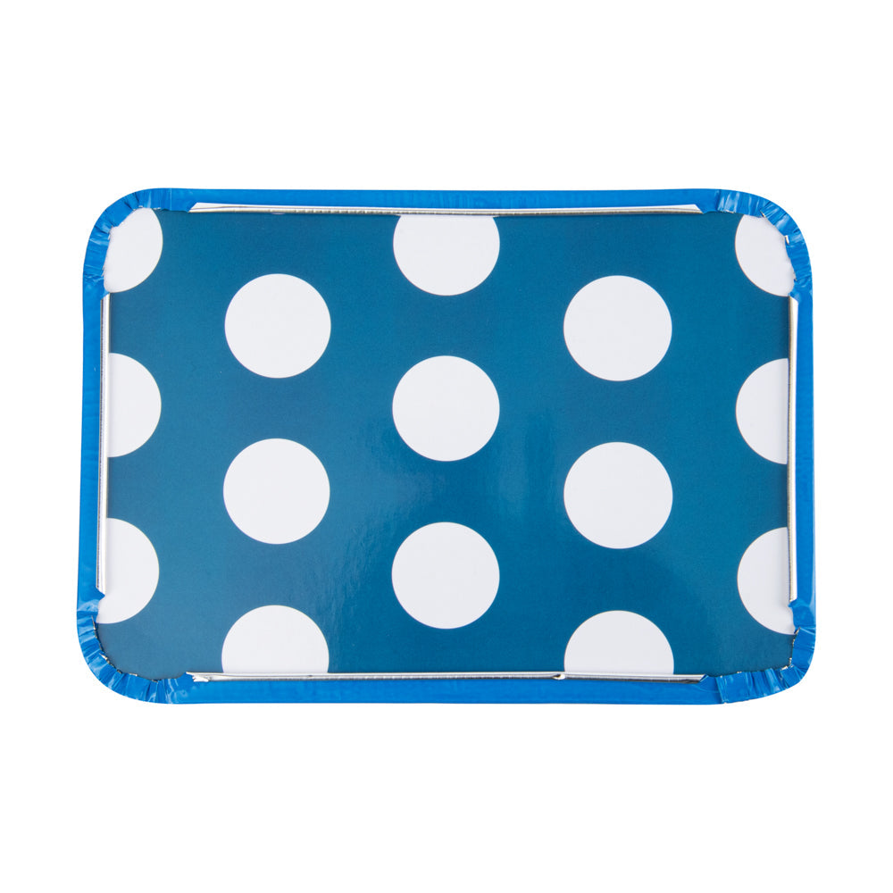 Foil Lux 16 oz Rectangle Blue Aluminum Take Out Container - Polka Dot Paper Lid - 7 1/4" x 5 1/4" x 2" - 50 count box