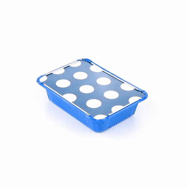 Foil Lux 16 oz Rectangle Blue Aluminum Take Out Container - with Polka Dot Paper Lid - 7 1/4" x 5 1/4" x 2" - 200 count box