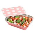 Foil Lux 16 oz Rectangle Pink Aluminum Take Out Container - with Polka Dot Paper Lid - 7 1/4" x 5 1/4" x 2" - 200 count box