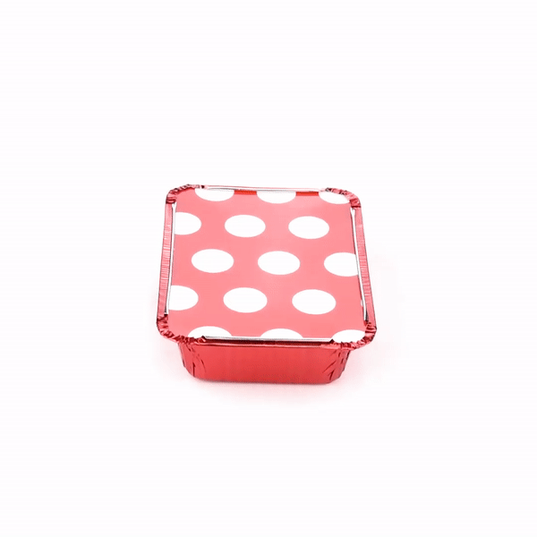 Foil Lux 16 oz Rectangle Red Aluminum Take Out Container - Polka Dot Paper Lid - 7 1/4" x 5 1/4" x 2" - 50 count box