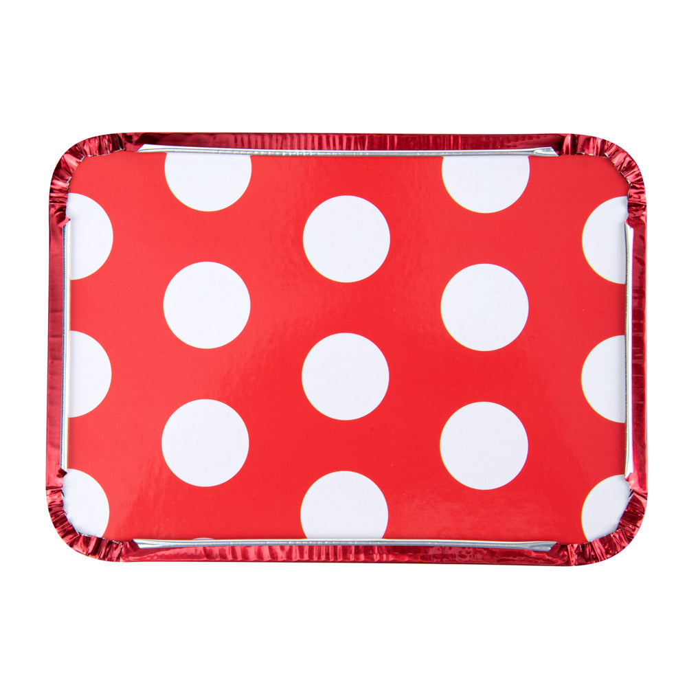 Foil Lux 16 oz Rectangle Red Aluminum Take Out Container - with Polka Dot Paper Lid - 7 1/4" x 5 1/4" x 2" - 200 count box