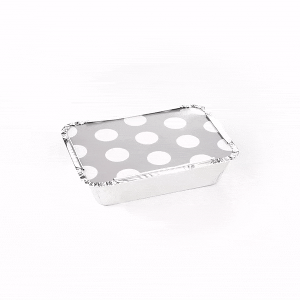 Foil Lux 16 oz Rectangle Silver Aluminum Take Out Container - with Polka Dot Paper Lid - 7 1/4" x 5 1/4" x 2" - 200 count box
