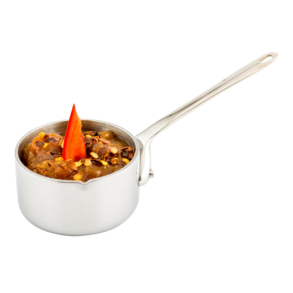 Met Lux 2 oz Stainless Steel Mini Sauce Pan - Easy Pour Lip - 5" x 2 1/4" x 2" - 1 count box