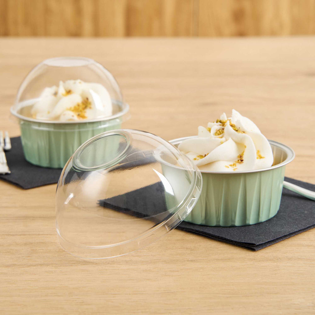 Foil Lux Round Clear Plastic Dome Lid - Fits 4 oz Aluminum Baking Cup - 3 1/2" x 3 1/2" x 1 1/2" - 100 count box