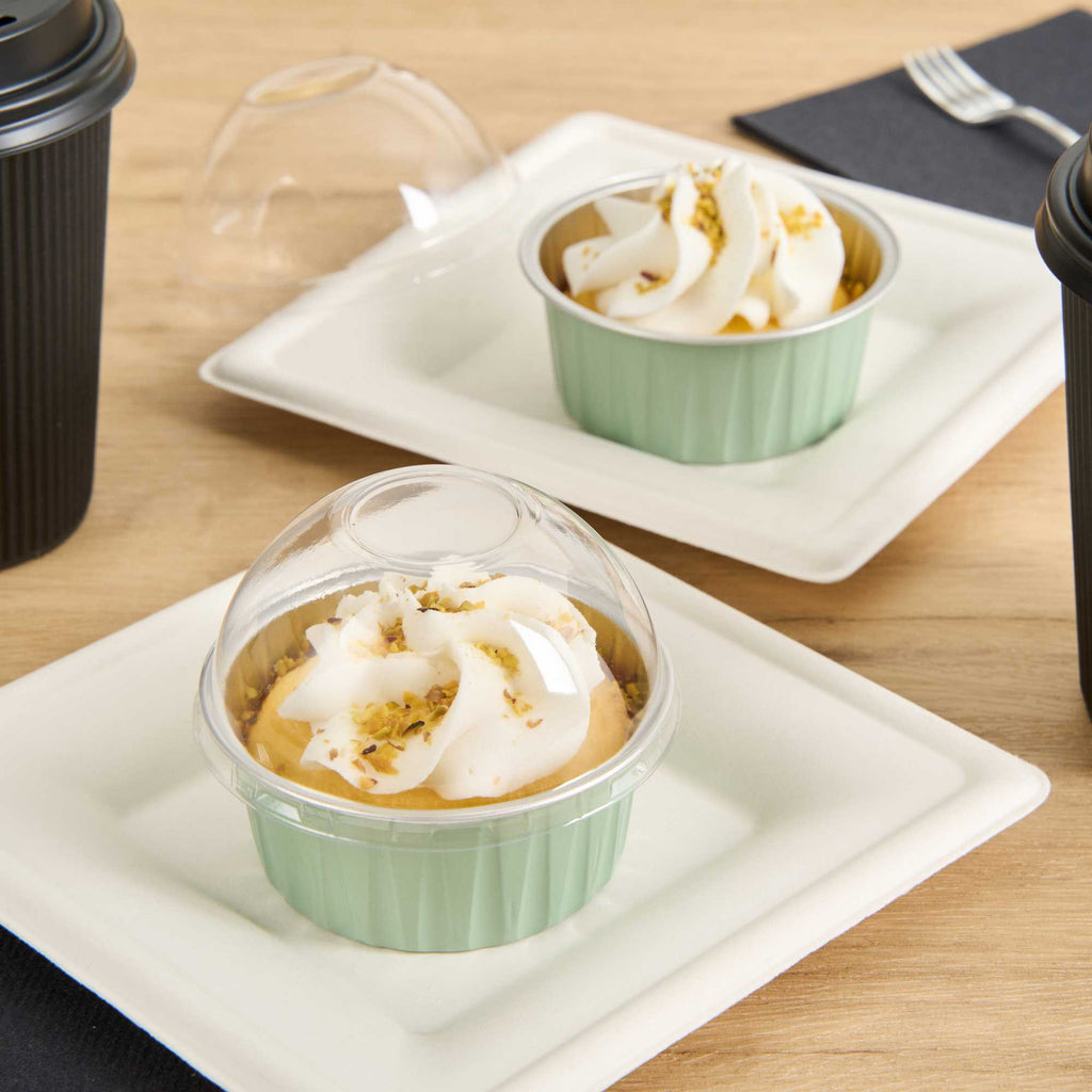 Foil Lux Round Clear Plastic Dome Lid - Fits 4 oz Aluminum Baking Cup - 3 1/2" x 3 1/2" x 1 1/2" - 100 count box