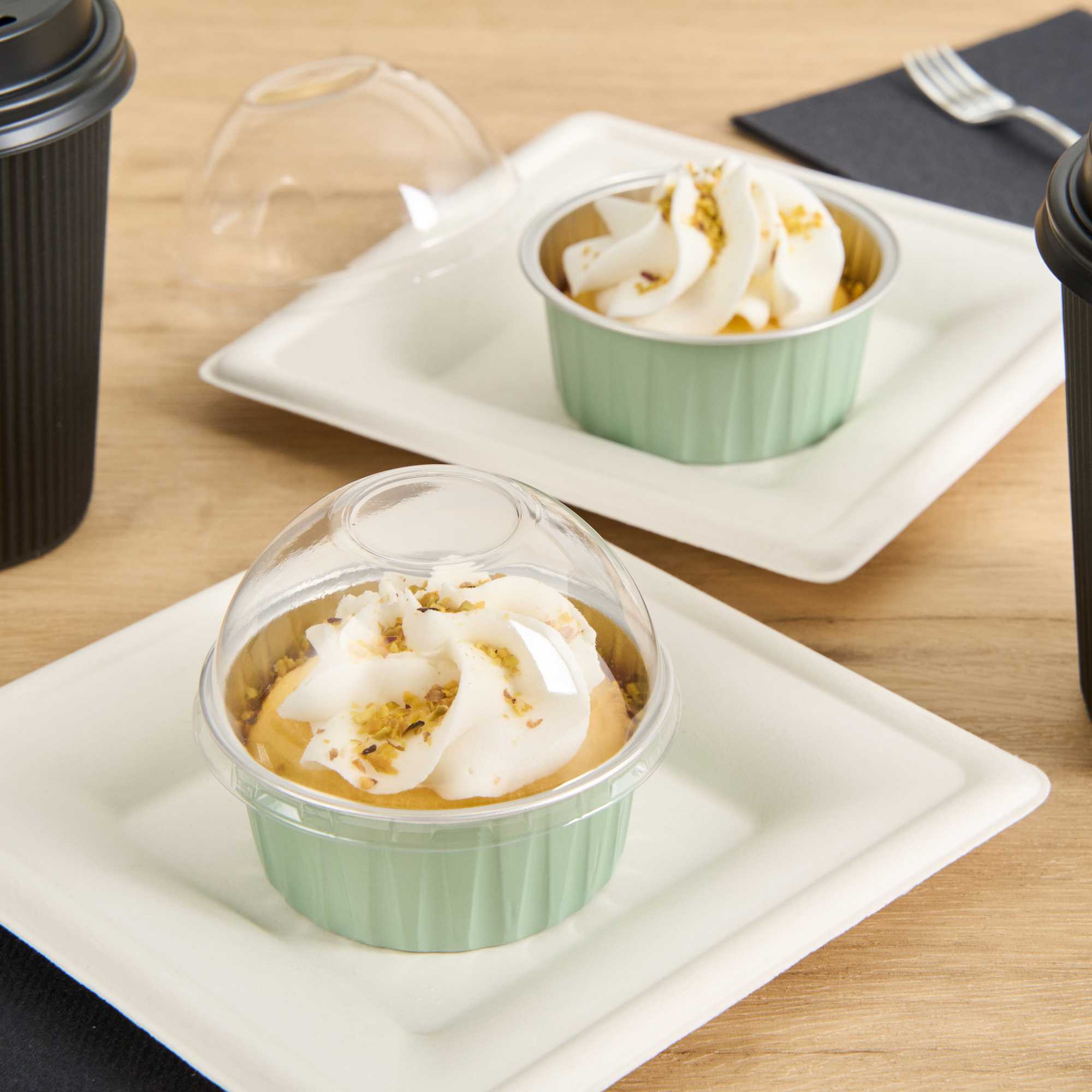 Foil Lux Round Clear Plastic Dome Lid - Fits 4 oz Aluminum Baking Cup - 3 1/2" x 3 1/2" x 1 1/2" - 100 count box