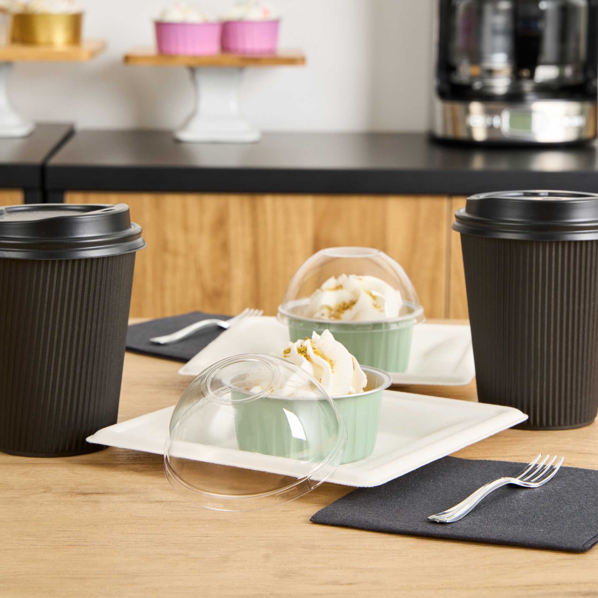 Foil Lux Round Clear Plastic Dome Lid - Fits 4 oz Aluminum Baking Cup - 3 1/2" x 3 1/2" x 1 1/2" - 100 count box